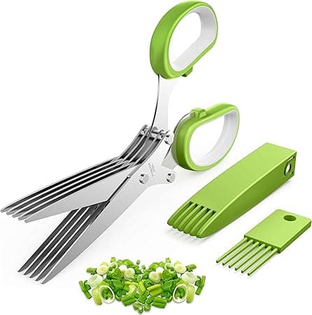 JOYFUYU Herb Scissors, Kitchen Herb Shears Cutter with 5 Blades and Cover